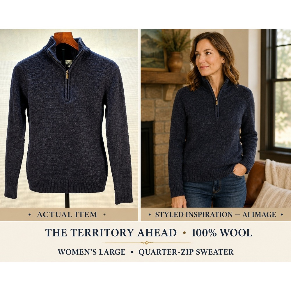 The Territory Ahead Women's Large Wool Quarter Zip Sweater Navy Knit Pullover